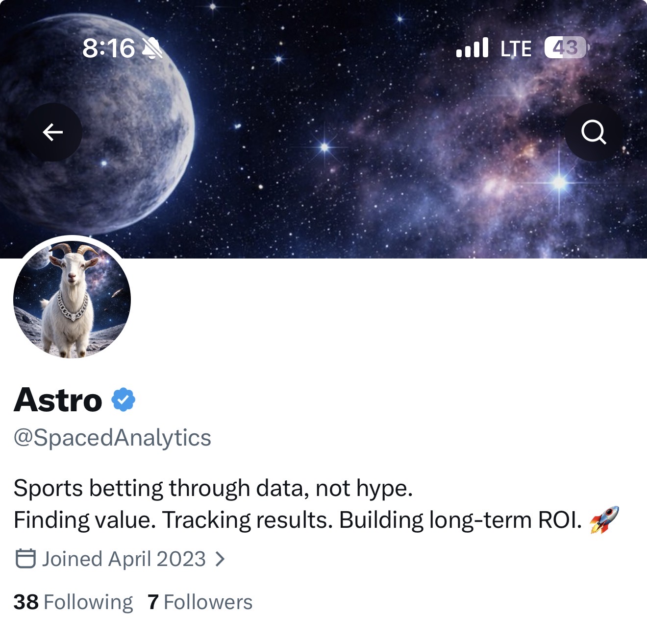 ASTRO space goat wearing a silver chain